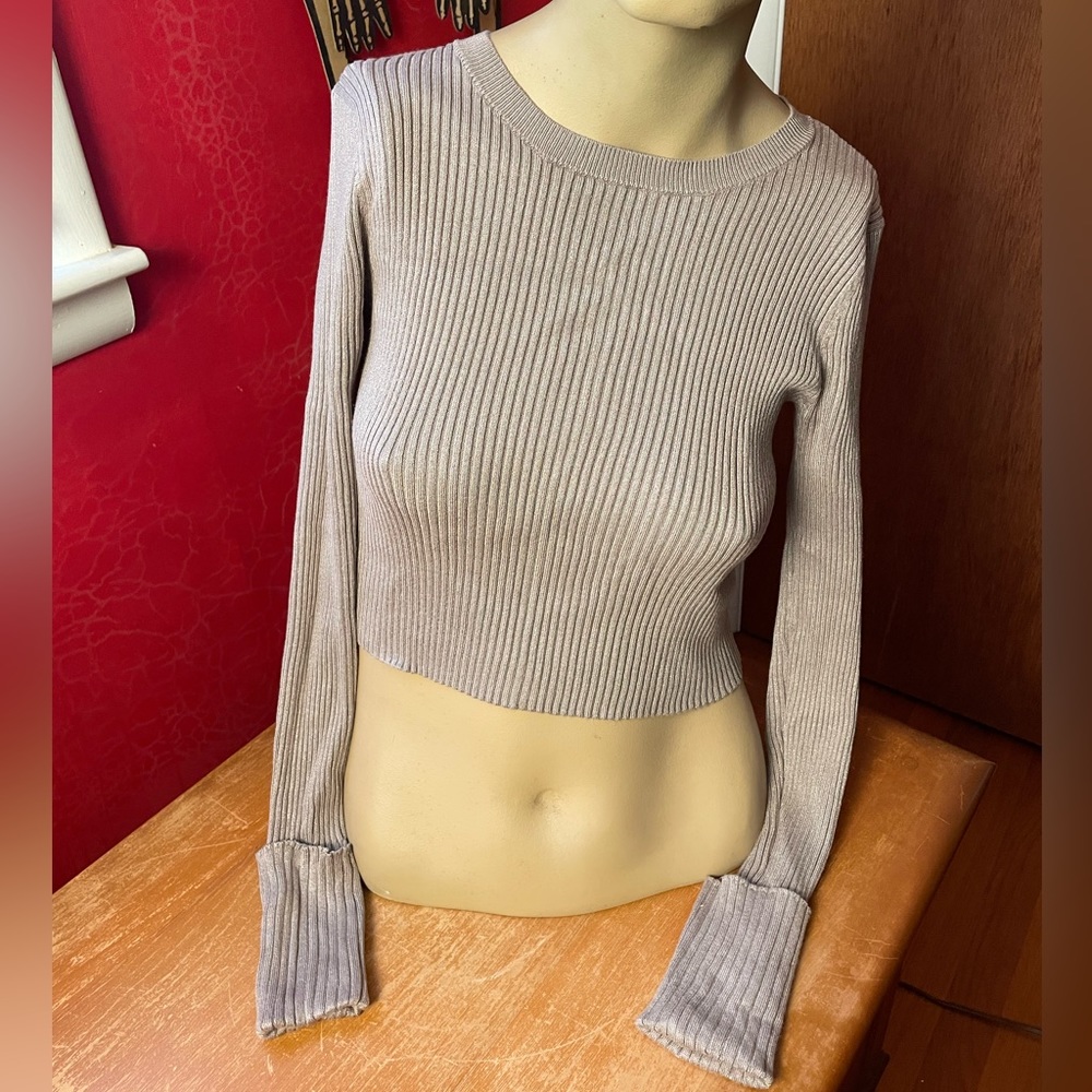 Forever 21 Long-sleeved Cropped Taupe Sweater